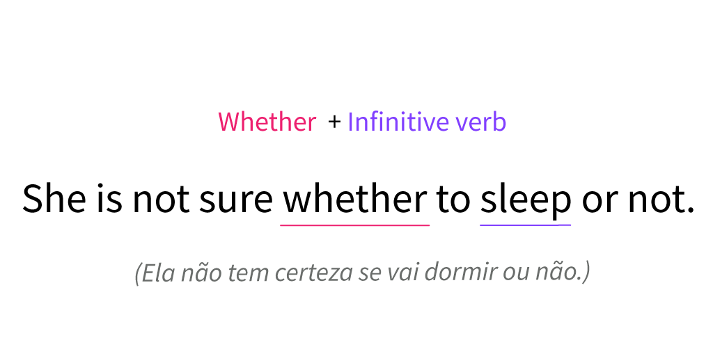 Exemplo de conjugação de whether com o verbo no infinitivo